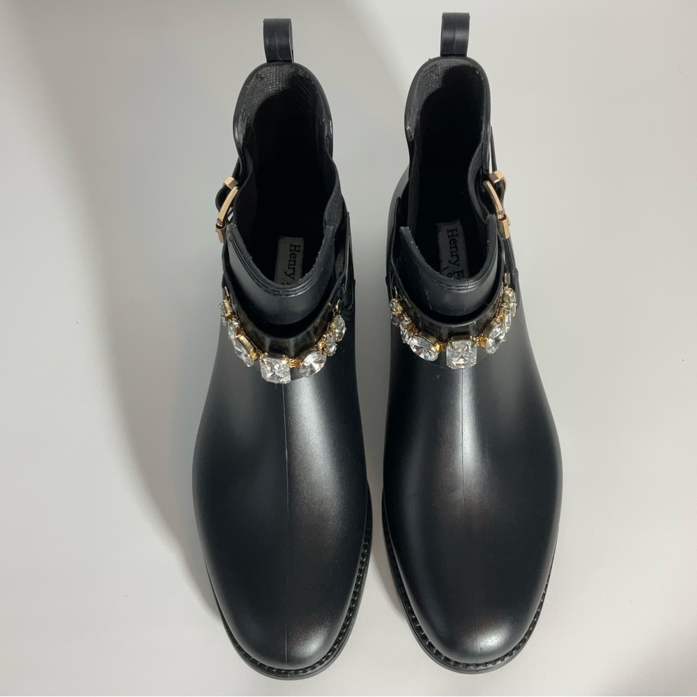 Henry Ferrera Marsala Women’s Black Gem Embellished Short Rain Boots Size 8. - Picture 4 of 16